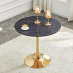 Marble Pattern Round Dining Table for Small Space,32" Tulip Tables with Gold Metal Pedestal Base,Bistro Table for 2/3/4 People for Office,Apartment,Kitchen,Break Room(Only Table)