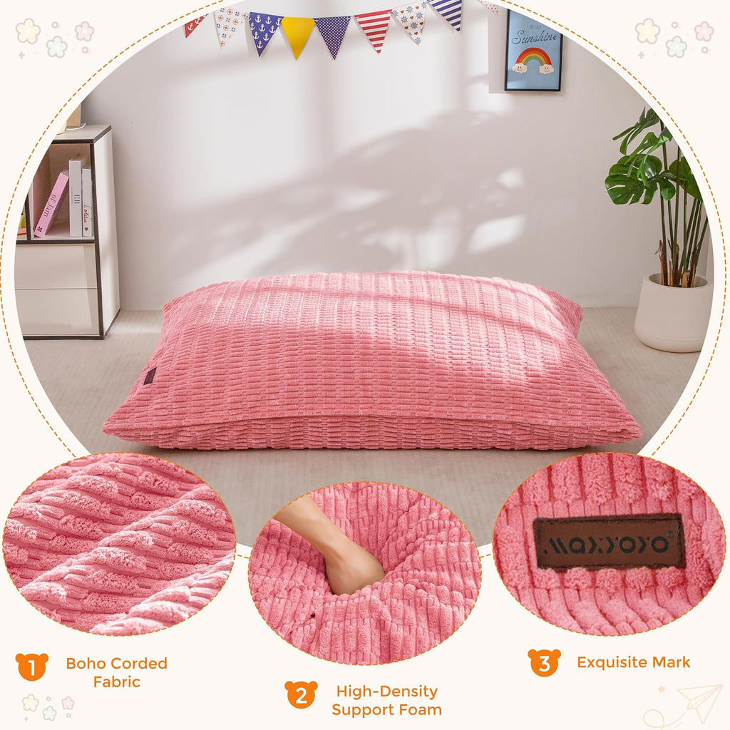 MAXYOYO Kids Bean Bag Chair, 3 in 1 Convertible Bean Bag Sofa with Removable Cover for Children, Soft Floor Lounger with Supportive Shredded Foam Filling, Floor Cushion Chair for Living Room, Playroom