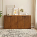 Fluted Sideboard Buffet Cabinet, 63" Wooden Credenza Storage Cabinet with 4 Doors and Adjustable Shelves, Fluted Sideboard Cabinet for Kitchen, Living Room, Brown
