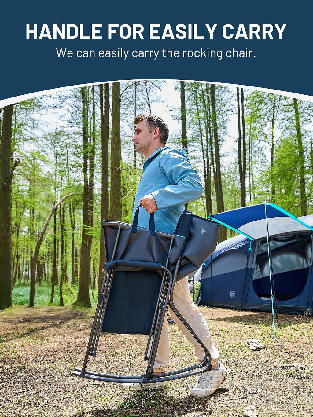 Timber Ridge Folding Oversized Rocking Camping Chair, 400lbs Capacity Portable Outdoor Rocker with Hard Armrests, Cup Holder & Side Pocket, Quick-Fold Design for Outdoor, Patio, Lawn, Blue