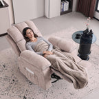 Recliner Chair for Adults, 360°Swivel Rocker Chair for Living Room, Upholstered Manual Recliner with Chenille Fabric, Nursery Rocking Chair for Bedroom, Apartment (Khaki)