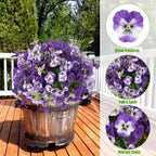 Artificial Pansy Flowers for Outdoors 12 Bundles Realistic Faux Plants UV Resistant Fake Silk Pansy with Eucalyptus for Box Planter Patio Porch Outside Spring Summer Decoration(Gradient Purple)