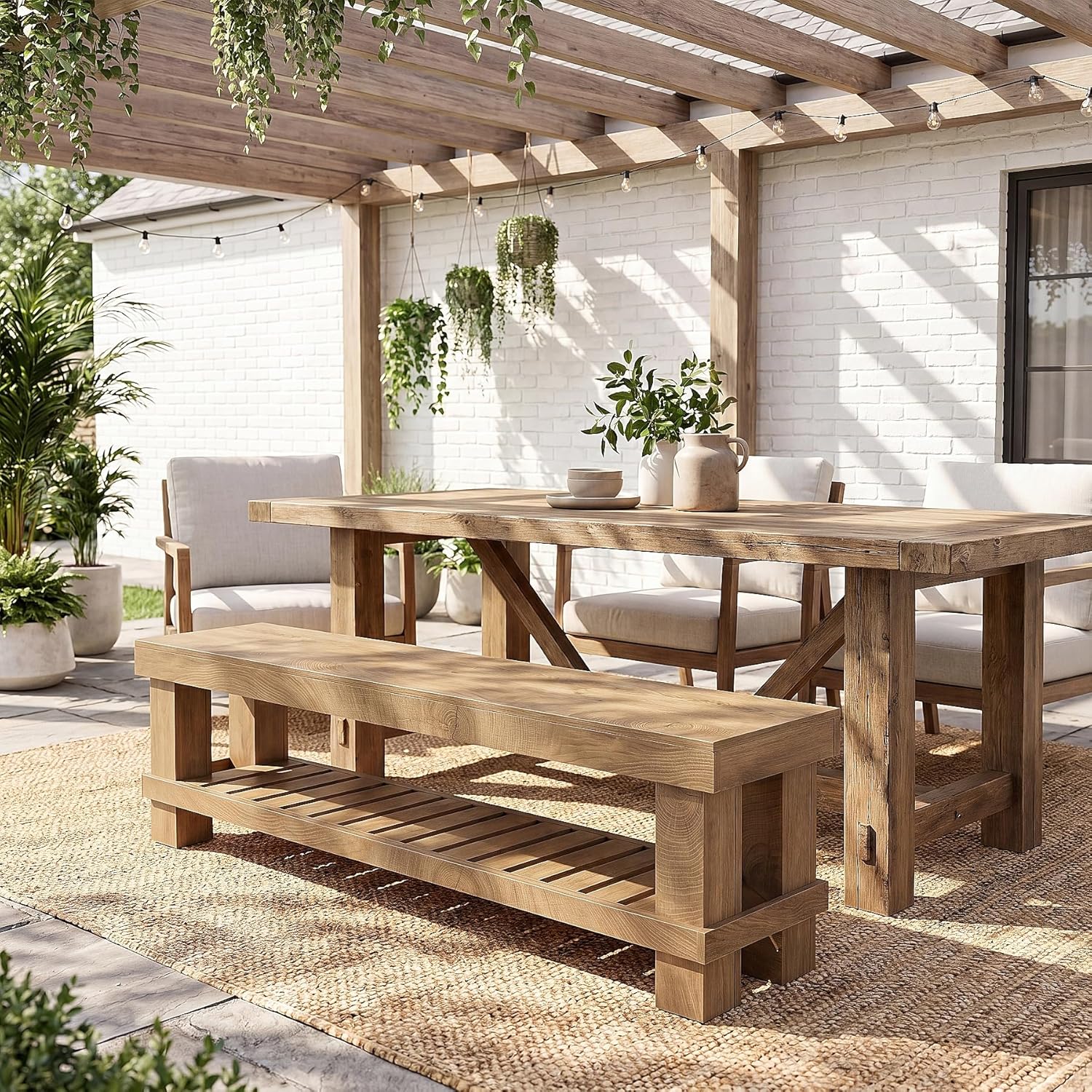 Tribesigns 63" Long Entryway Dining Bench with Slatted Shelf, Farmhouse Wooden Indoor Bench Seat with Storage for Dining Table, Hallway, Mudroom, Bedroom, Living Room