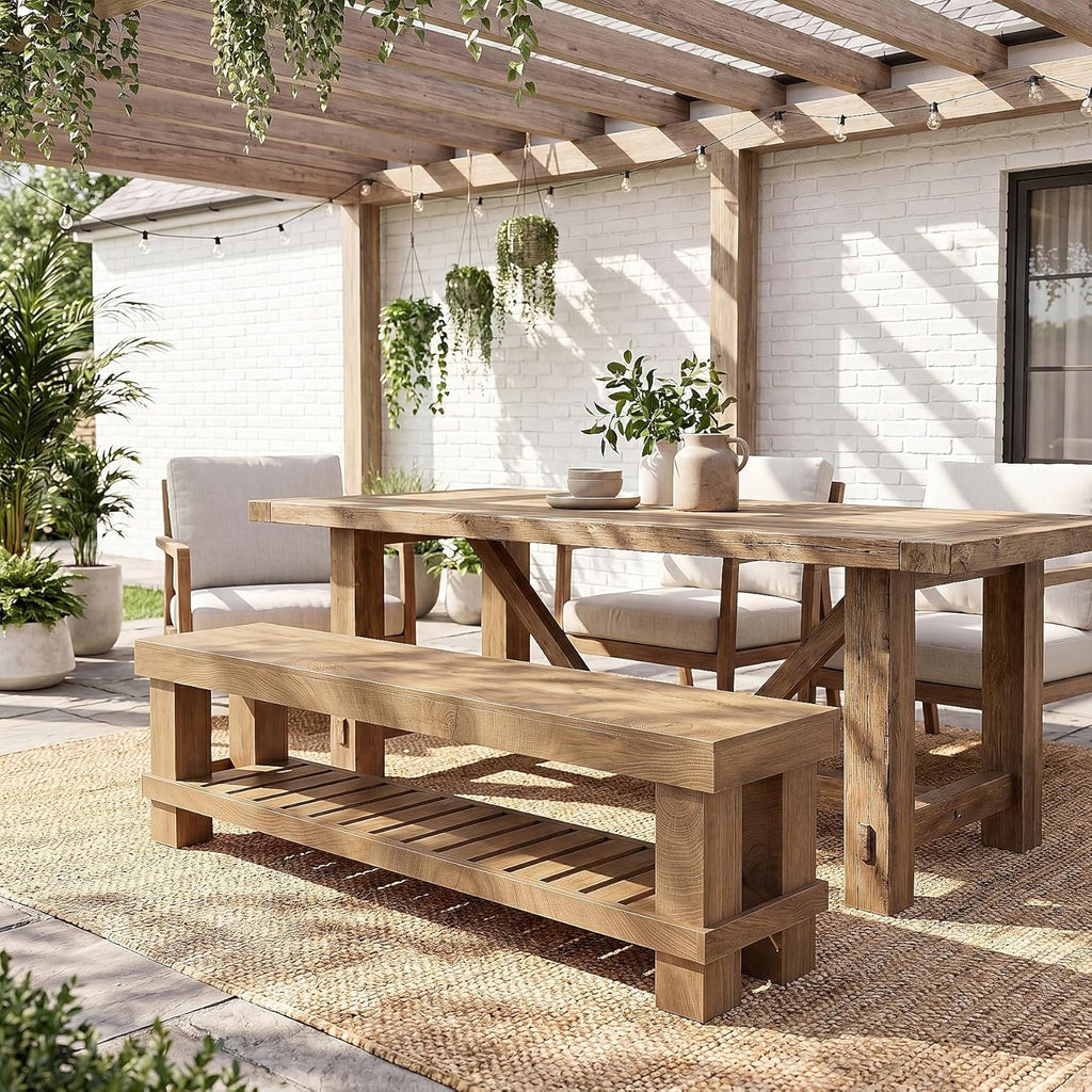 Tribesigns 63" Long Entryway Dining Bench with Slatted Shelf, Farmhouse Wooden Indoor Bench Seat with Storage for Dining Table, Hallway, Mudroom, Bedroom, Living Room