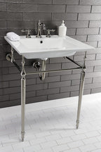 Kingston Brass KVPB25227W8PN Edwardian 25-Inch Console Sink with Brass Legs (8-Inch, 3 Hole), White/Polished Nickel