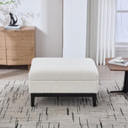 Setawix 33.86" Large Storage Ottomans for Living Room,Boucle Upholstered Ottoman Coffee Table with Tray,Mid Century Modern Ottoman Seat with Storage Footrest for Bedroom (Ivory+Black Legs)