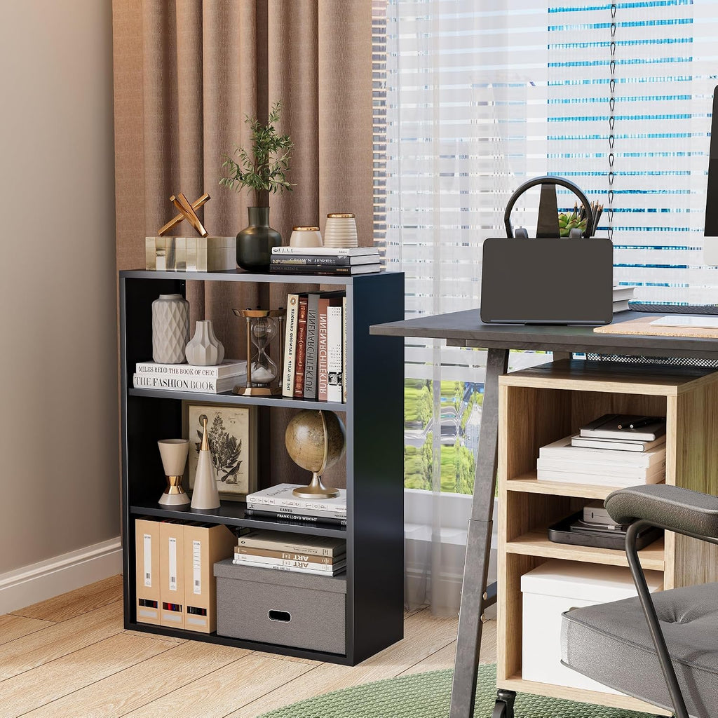 Metal End Table, 33" H Tall Bedside Table Sofa Table, 4 Tier Small Night Stand, Skinny Black Side Table for Office, Living Room, Office, Bedroom