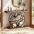 Huuger 41.3 Inch Entryway Table, Modern Console Sofa Table, Accent Table with Shelves, for Entry, Hallway, Entrance, Foyer, O-Shaped Metal Frame, Dark Walnut