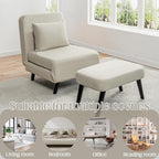 3 in 1 Foldable Sleeper Chair Bed, Convertible Sofa Bed with Adjustable Backrest, Footrest & Detachable Pillow, Linen Chaise Lounge, Accent Chair for Living Room, Bedroom and Office (Beige)