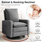 Swivel Glider Recliner for Adult Indoor Upholstered Lounge Nursery Chair Single Sofa with Side Pockets for Living Room Bedroom