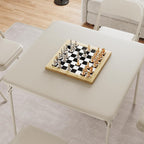33.6'' Folding Square Card Table, Portable Card Table with Folding Legs & PU Leather Surface, Lightweight Foldable Puzzle Tables for Dining Room, Living Room, Office, Camping, Beige(Table Only)
