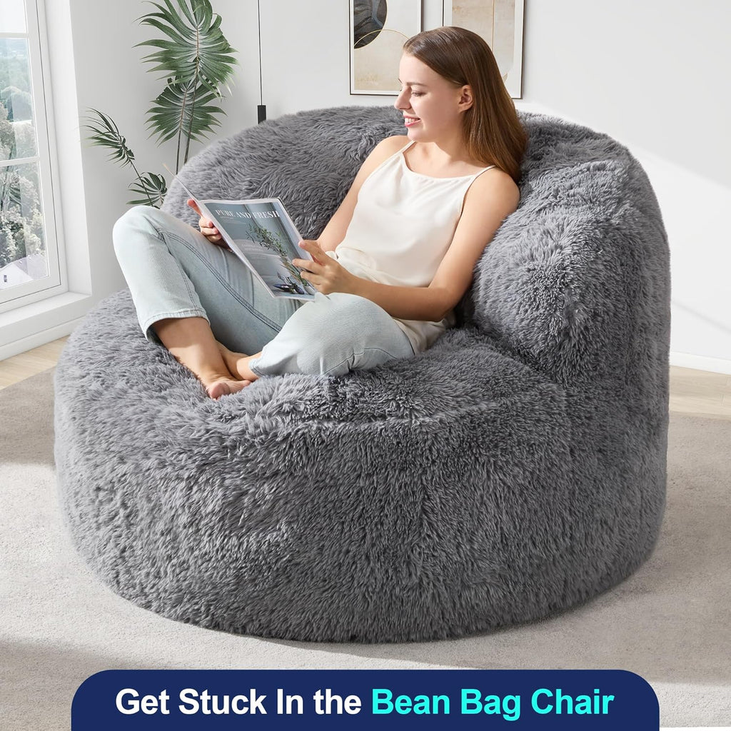 Hobestluk Bean Bag Chair Giant Bean Bag Chairs for Adults Big Adult Bean Bag Chair with Foam Filler Large Beanbags with Stuffed Back Lazy Sofa, Grey-Oversize