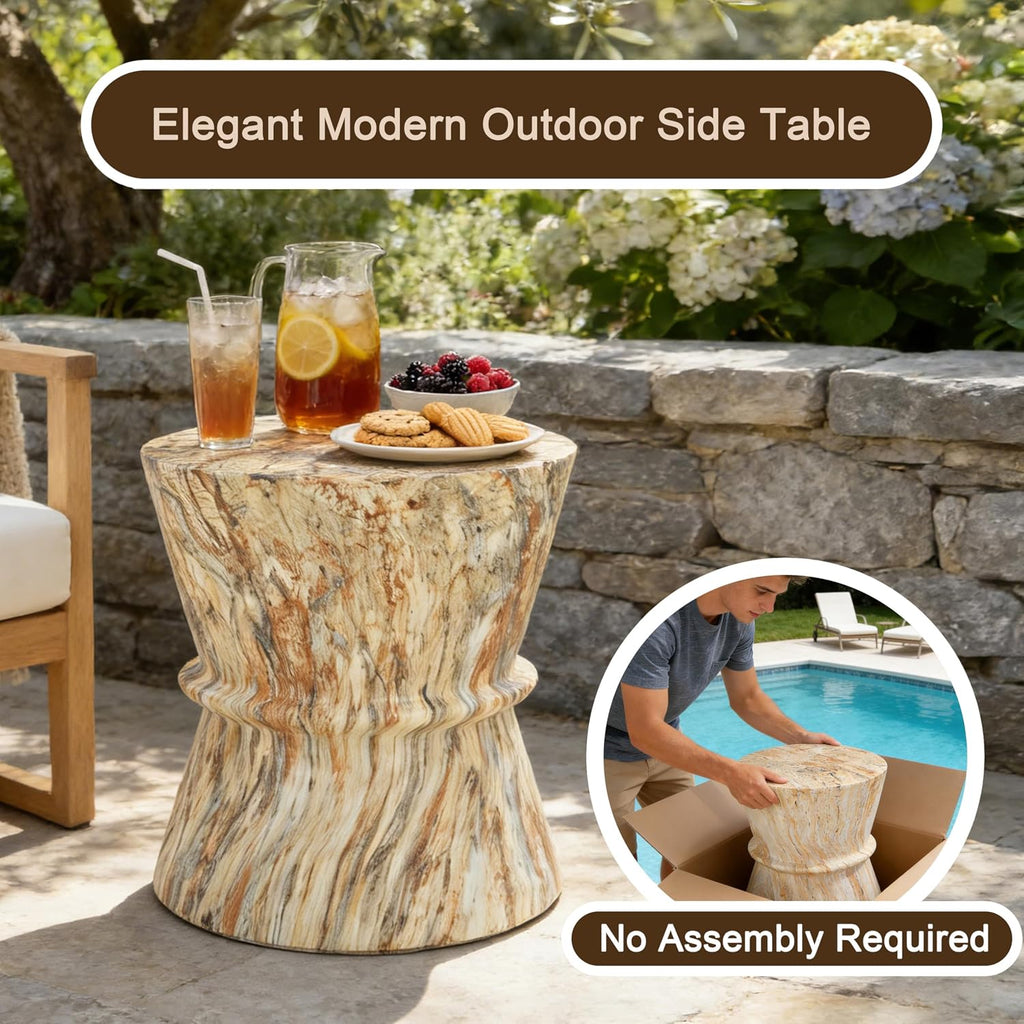 15.55" Hourglass Shape Side Table,Concrete Contemporary Lightweight Accent Table with Simulated Stone Texture,End Table for Living Room,Garden,Outdoor,Indoor,Amber
