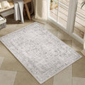PureCozy Gray Entryway Area Rug 2x3 Door Mat Machine Washable Kitchen Vintage Distressed Non Slip Carpet Indoor Grey Retro Floral Accent Throw Small Rug for Bathroom Office Bedroom Dining Living Room