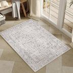 PureCozy Gray Entryway Area Rug 2x3 Door Mat Machine Washable Kitchen Vintage Distressed Non Slip Carpet Indoor Grey Retro Floral Accent Throw Small Rug for Bathroom Office Bedroom Dining Living Room