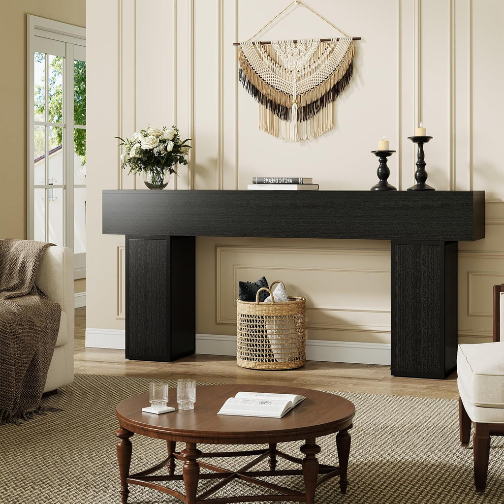 UNIQUITE 70.9-Inch Extra Long Console Table, Farmhouse Wood Sofa Table Behind Couch Tables, Entryway Table Accent Table for Living Room, Entrance, Hallway, Foyer, Black