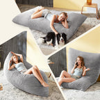 3 in 1 Big Bean Bag Chair, Large Giant Bean Bag Chairs for Adults, Convertible Soft Floor Chair Cushions, Sofa & Bed, Perfect for Bedroom, Living Room, Game Room (Light Grey)