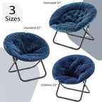 Heritage Kids Folding Faux Fur Saucer Chair 23 Inch Comfortable Plush Lounge Seating Soft Lightweight Portable Children Bedroom Playroom Modern Home Furniture Black