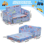Toddler Couch 2-in-1 Glow in The Dark - Convertible Kids Sofa Chair to Lounger, Soft Plush Fold-Out Sofa Bed with Side Pocket, Washable Cover, Safe Non-Toxic Furniture for Boys Girls (Blue Car)