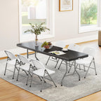 8ft Folding Table - Portable Foldable Table, Picnic Table with Carrying Handle & Safety Locks, Durable Black Folding Table for Parties, Events, Weddings Picnic, Camping, Dining Indoor Outdoor Use