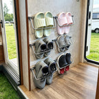 2026 New RV Shoe Storage 4-Pack Foldable Aluminum Wall Mounted Shoe Rack, Space Saver Camper Organizers and Storage for Travel Trailer, Bedside & Hallway - Rustproof Silver