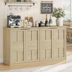 DynJest 60" Oak Buffet Cabinet Sideboard with Storage, Console Table | Large Capacity Credenza with 4 Fluted Doors & Shelves, Modern Farmhouse Buffet Cabinet for Home Office Kitchen Living Room