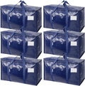 TICONN 6 Pack Extra Large Moving Bags Heavy Duty with Zippers & Carrying Handles, Durable Storage Bags Moving Boxes for Closet Organizers and Storage (6 Pack, Navy)