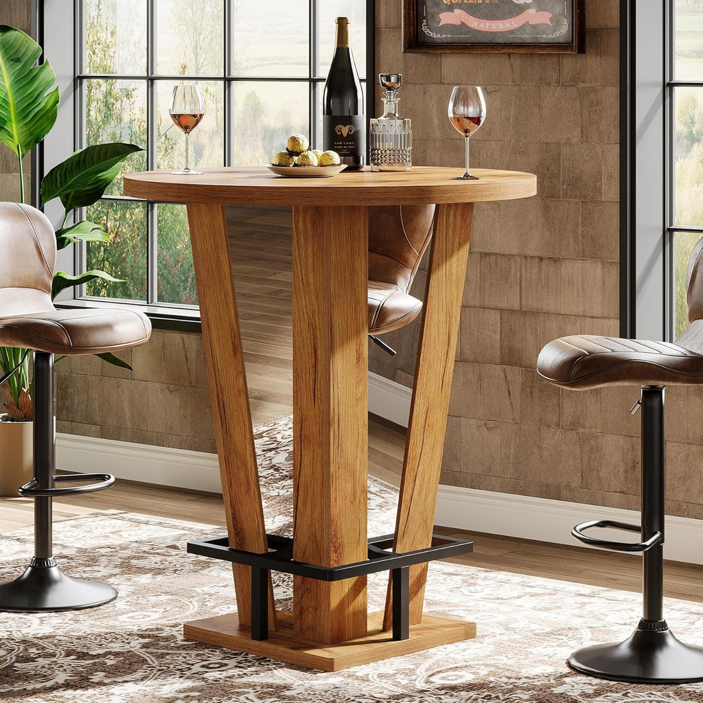 Tribesigns Round Bar Table, 39.4" H Circle High Top Bistro Pub Table with Metal Footrest for Small Spaces, Living Room, Kitchen, Small Space (Only Table)