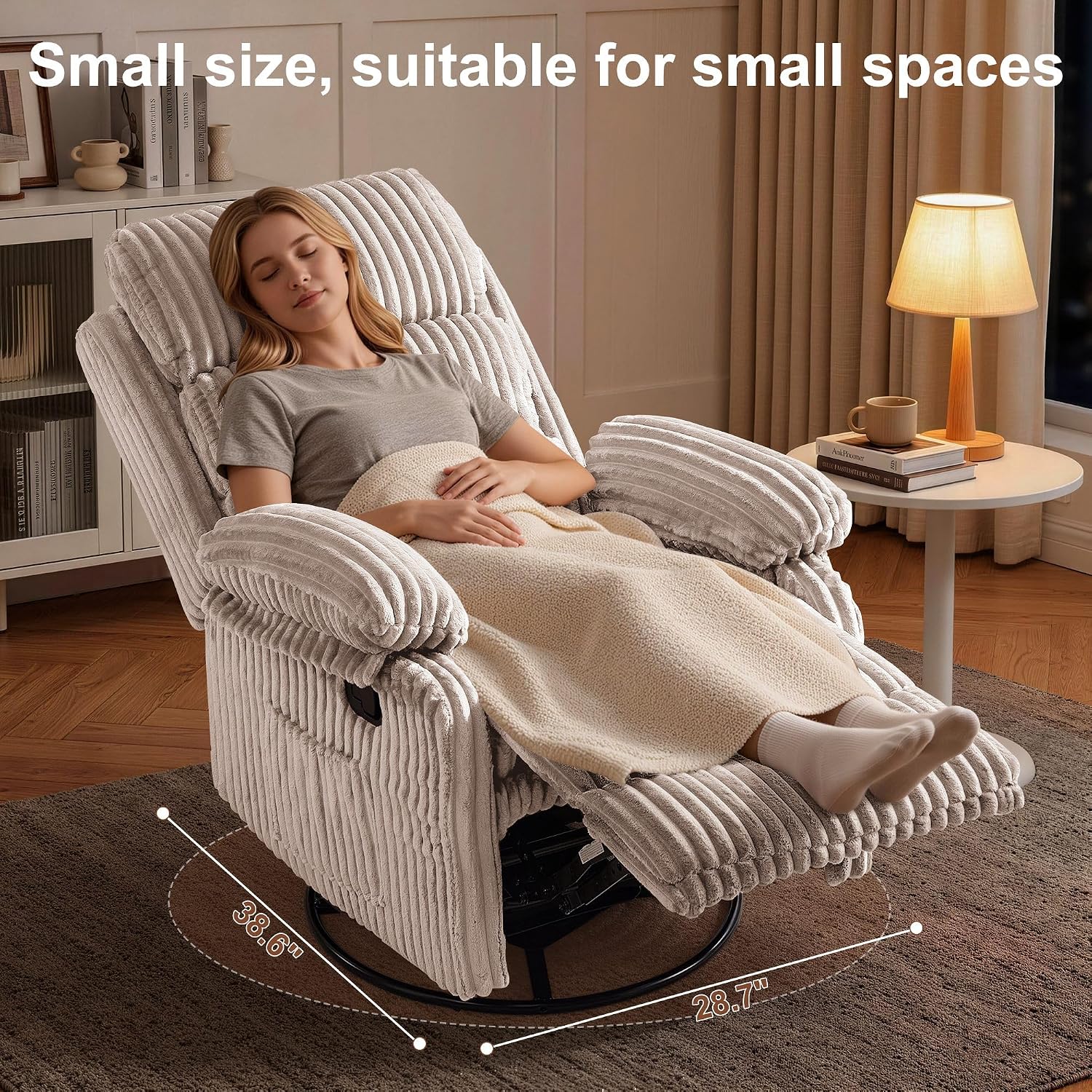 Korser Rocking Recliner Chair, Nursery Rocker Chair for Adults, Small Recliners for Small Spaces, Swivel Rocker Recliner with Cushion, Upholstered Rocking Chairs for Living Room, RV, Chenille