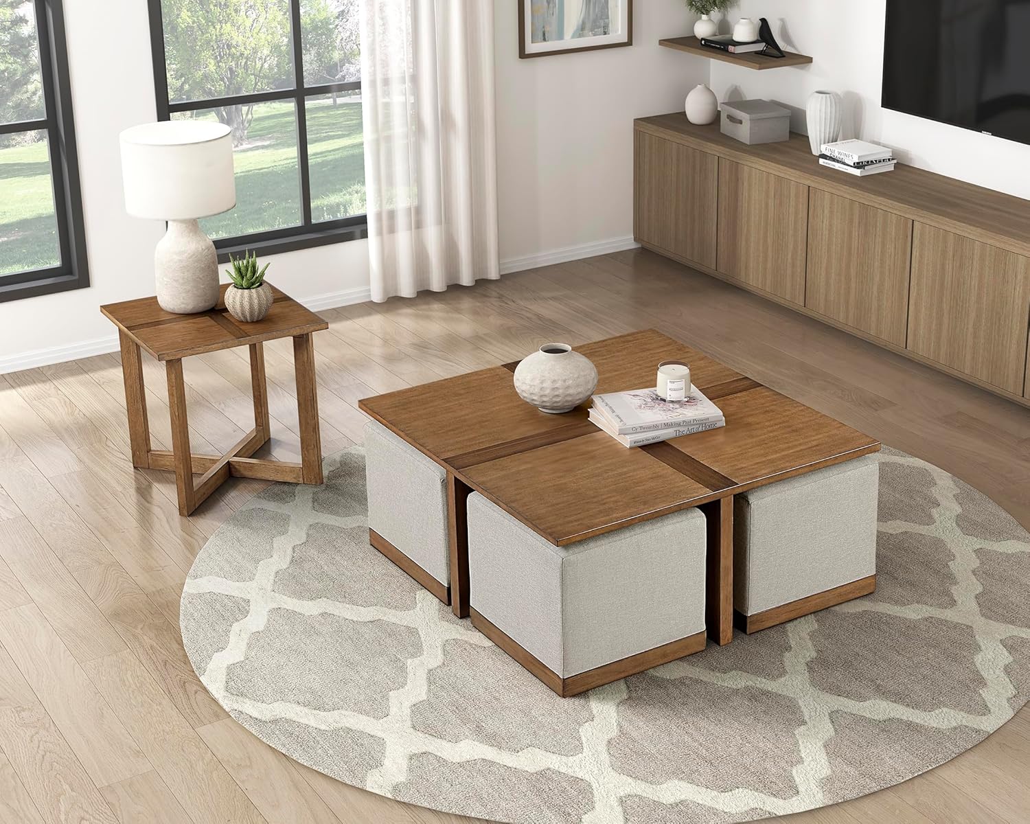 Lexicon Modern Square End Table with Cross Legs, Maple Veneer Wood Accent Table for Living Room, Bedroom, Office, Entryway, Apartment, Easy Assembly, Brown