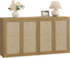 SICOTAS 64" Rattan Modular Buffet Sideboard Storage Cabinet - Large Credenza Console Table with Adjustable Shelves, Farmhouse Boho Coffee Bar Cabinet Stand for Living Room, Hallway, Dining Room