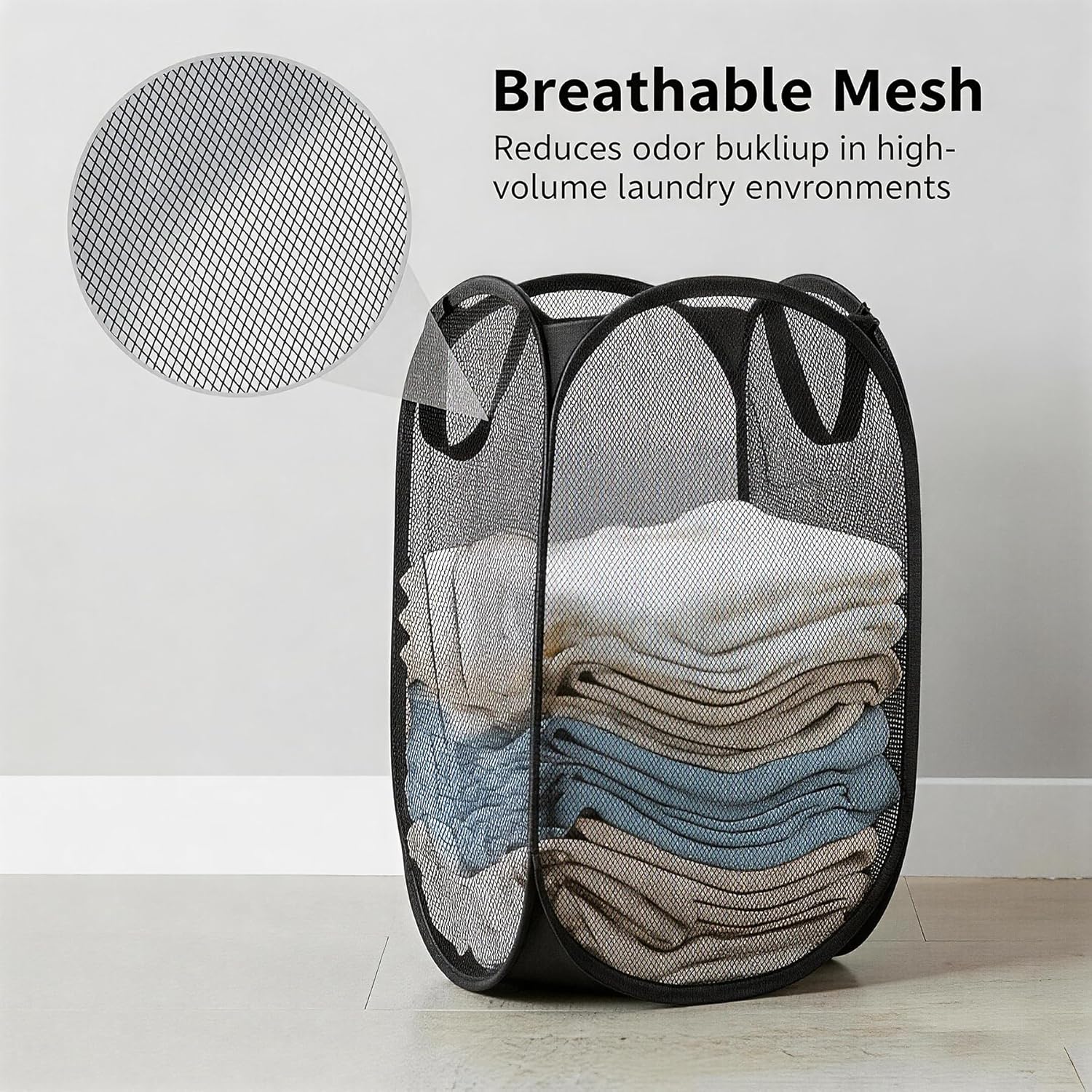 30 Pack Commercial Pop Up Laundry Hampers, 112L Large Capacity, Foldable Mesh with Steel Frame, Oxford Fabric Bulk Laundry Baskets for Hotels, College Dorm and Property Management,15.7x 27.6 inch