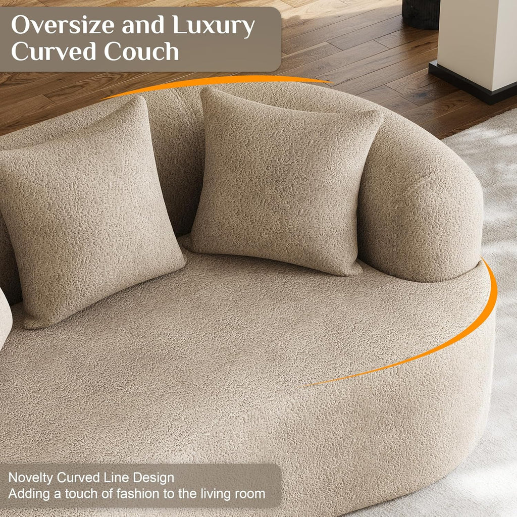 DAMAIFROM 68.5" Loveseat Sofa for Living Room, Modern Luxury Plush Chenille Extra Deep Seat Curved Cloud Floor Couch with 3 Throw Pillows for Small Spaces, No Assembly Needed, Light Brown
