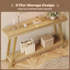 Huuger Console Table with Charging Station, USB-C Port, 2 Tiers Entryway Table, 53.9 Inch Sofa Table with Metal Legs, Entry Hallway Table with Thicker Desktop, Modern Behind Couch Table, Natural