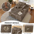 66" Chaise Lounge Chair Indoor,Oversized Boneless Single Sleeeper Couch Bed,Corduroy Cloud Sofa with 3 Soft Pillows for Livingroom,Bedroom,No Assembly,(Khaki)