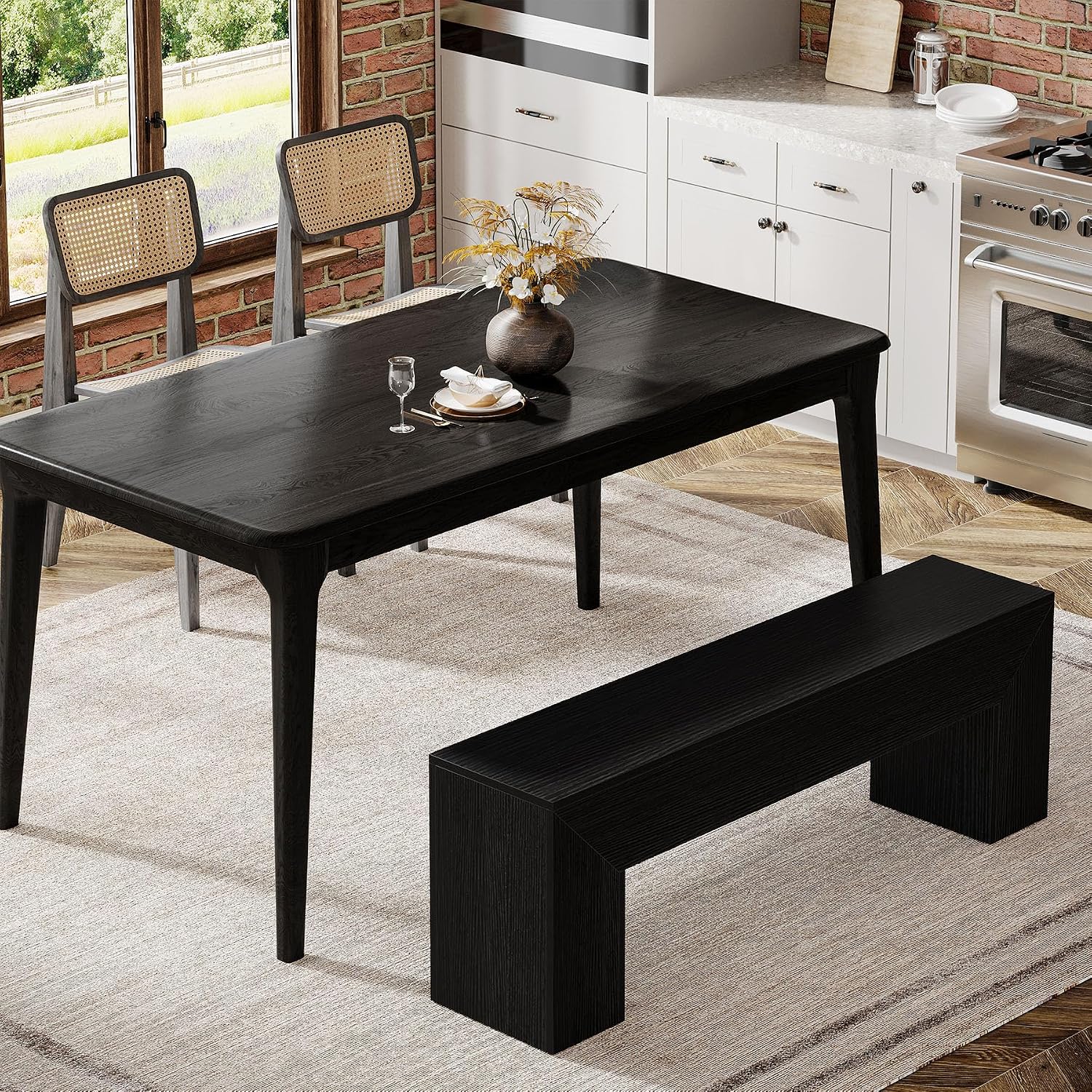 Tribesigns Dining Bench, Farmhouse Wooden Entryway Bench, Entry 47" Long Bench for Living Dining Room, Hallway and Bedroom, Easy Assembly, Black