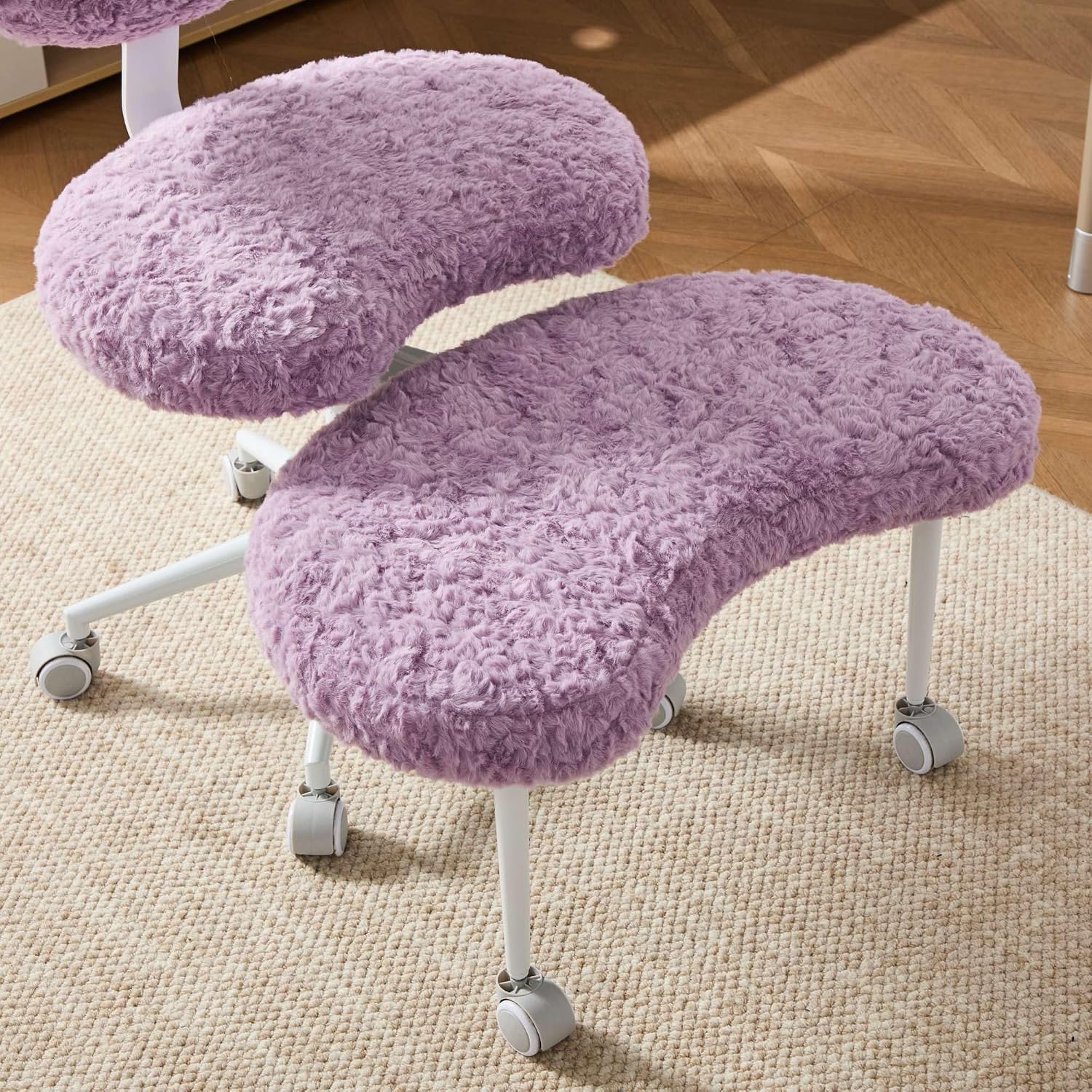 Meditation Chair Plus, Cross Legged Chair with Wheels, Adjustable Height, ADHD Kneeling Seat Criss Cross Desk Chairs with Adjustable Stool, Flexible Design for Fidgety Sitters, Violet Faux Fur