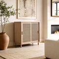 Fat Ant Sideboard Buffet Storage Cabinet, Rattan Credenza Buffet Table, Boho Console Accent Cabinet with Sliding Doors, Coffee Bar Cabinets for Kitchen Entryway Living Room, Natural
