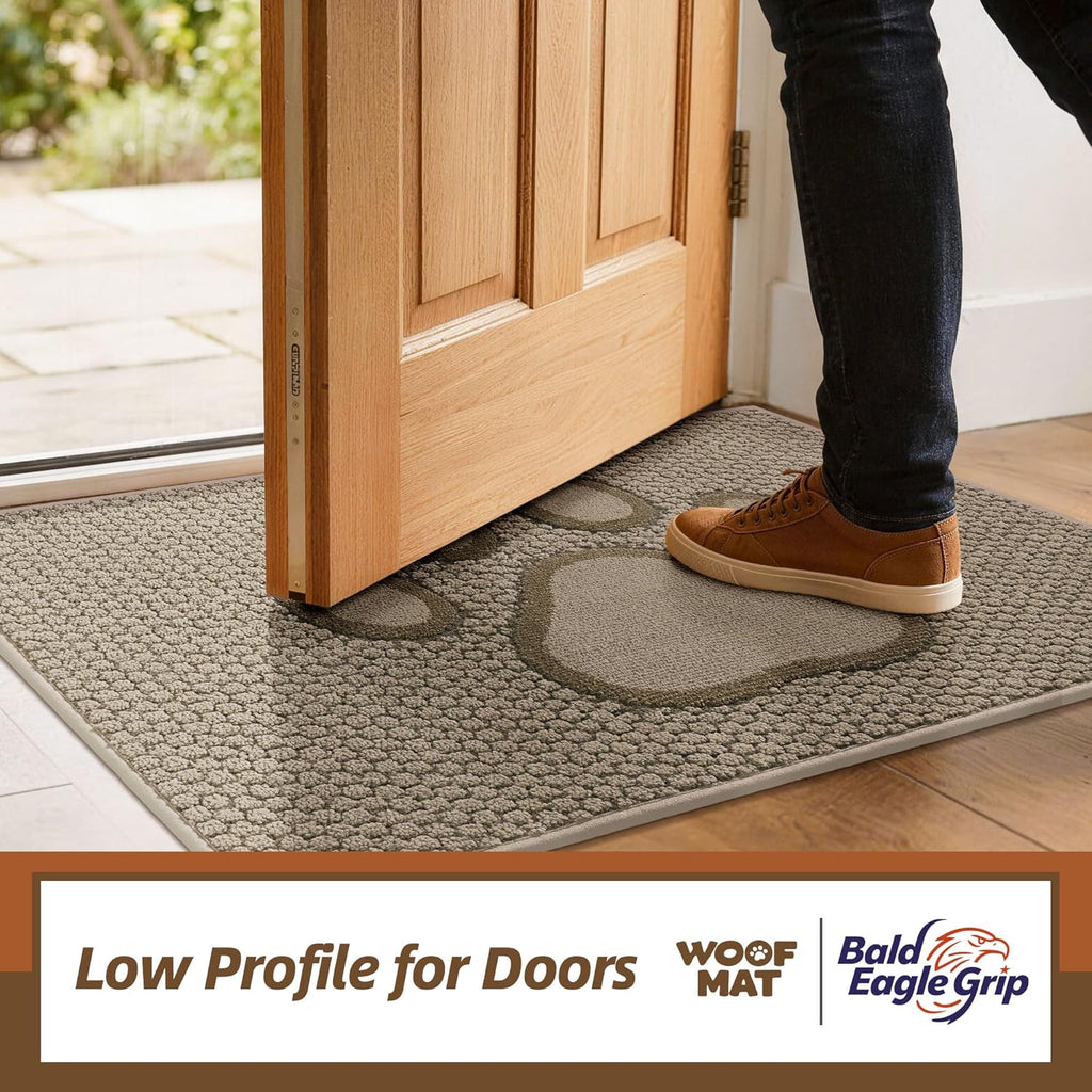 Dog Paw Doormats 20''x32'' for Dirty Paws, Washable Entryway Rugs Floor Mats Dirt Trapper with TPR Backing, Absorbent Low Profile Door Mat for Front Door, Hallway, Entryways, Beige