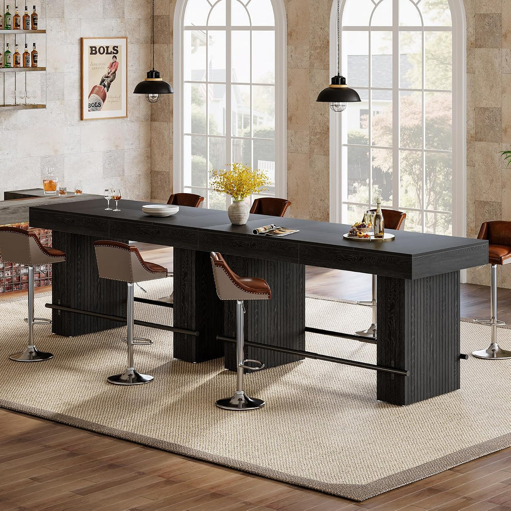 Tribesigns 62.2 Inch Bar Table, Industrial Counter Height Pub Dining Table, Rectangular Home Bar Units with Metal Footrest for Home Kitchen, Dining Room, Bistro, Black