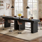Tribesigns 62.2 Inch Bar Table, Industrial Counter Height Pub Dining Table, Rectangular Home Bar Units with Metal Footrest for Home Kitchen, Dining Room, Bistro, Black