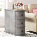 Wood End Table with 3 Drawers, No Assembly Required Narrow Sofa Side Table for Living Room, Vintage Slim Nightstand Bedside Table Bedroom (3 Drawers, Grey, 1Pc)