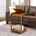 LEEMTORIG Small Rolling Side Table with Wheels, C-Shaped End Table with Storage, Adjustable Desktop Couch Table, Wooden Bedside Table Nightstand with Lockable Wheels for Living Room Bedroom BJ101-WL