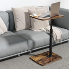 TV Tray Table for Small Spaces with 360° Swivel Tabletop & Height Adjustable,C Shaped Sofa Arm End Side Table, Bed Tray Stand for Eating Laptop,Living Room, Bedroom,Breakfast (Wood Base)