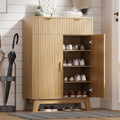Shoe Cabinet Storage for Entryway with Doors, 4 Tier Fluted Shoe Organizer with 2 Drawers, Entryway Shoe Storage with Adjustable Shelves, Freestanding Hidden Shoe Rack for Front Door Entrance, Oak