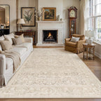 8x10 Area Rug for Living Room, Ultra Soft Washable Rugs for Bedroom, Non-Slip Indoor Large Carpet, Low-Pile Floral Accent Rug for Dining Room, Office & Home Decor Beige