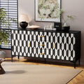 Anbuy Marble Buffet Cabinbet with Storage and 3 Drawers Sideboard Faux Marble Doors Buffet Dining Room Hallway Cupboard Console Table, Liquor/Accent Cabinet(Black)