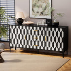 Anbuy Marble Buffet Cabinbet with Storage and 3 Drawers Sideboard Faux Marble Doors Buffet Dining Room Hallway Cupboard Console Table, Liquor/Accent Cabinet(Black)