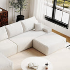 37.4" Plush Corduroy Ottoman, Upholstered Cloud Ottoman for Boneless Couch in a Box, Modular Sectional Couches for Living Room, Compressed Memory Foam, No Assembly Require, White