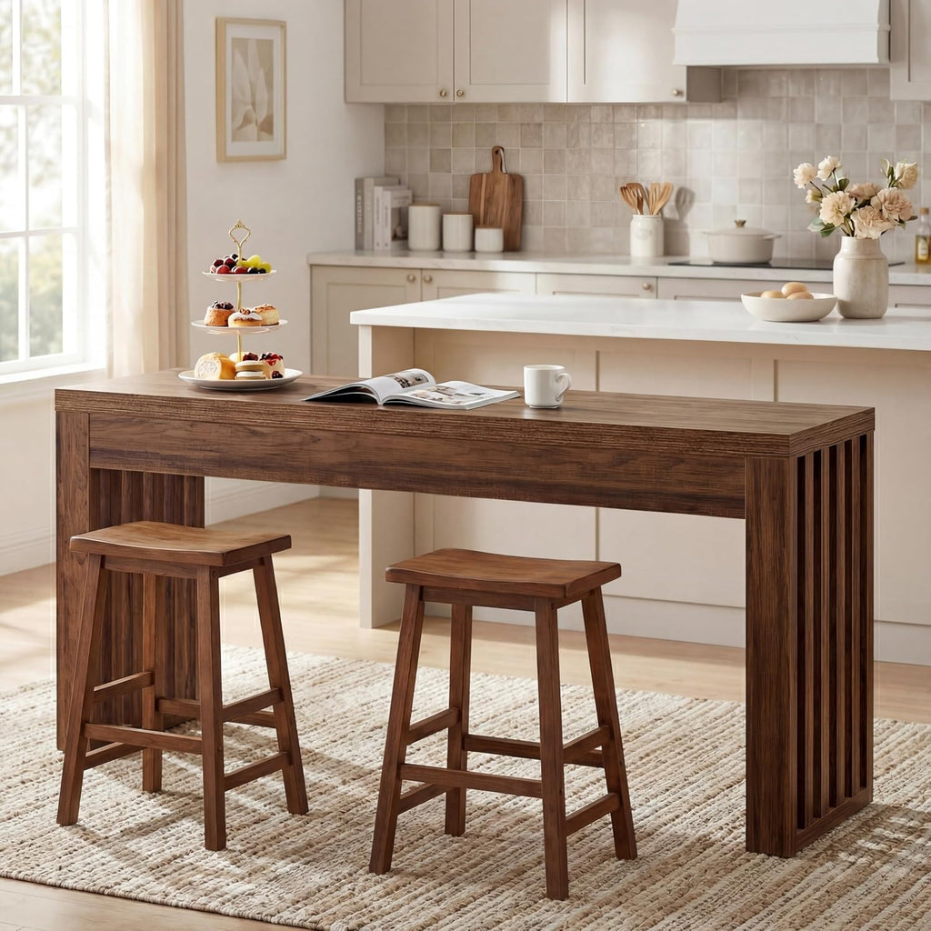 Tribesigns 63-lnch Counter Height Bar Table, Farmhouse Bar Height Table, Rectangular Long Dining Pub Table for Dining Room, Home Bar, Restaurant, Rustic Brown